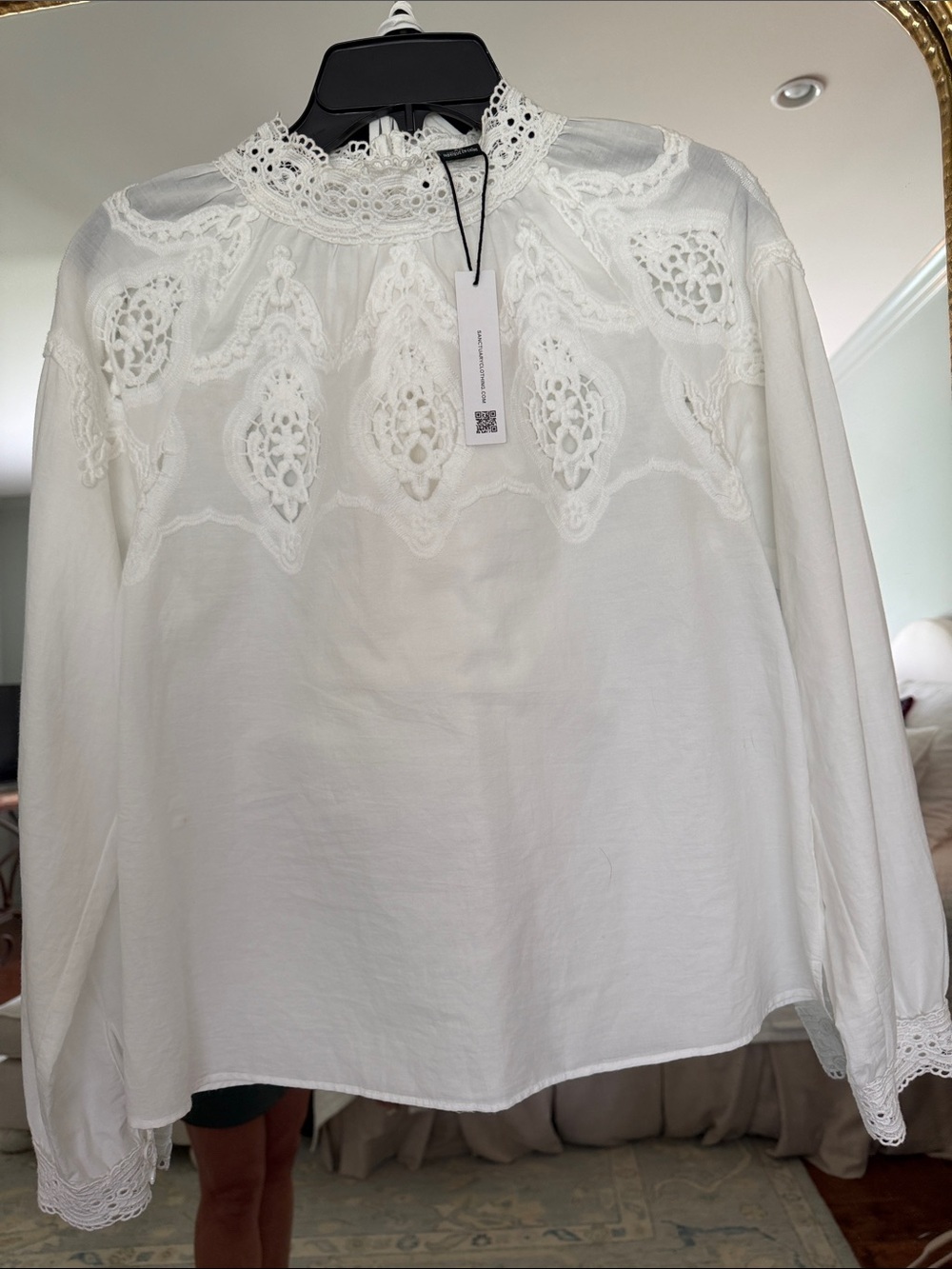 Sanctuary White Lace Yoke High-Neck Blouse with Cami
